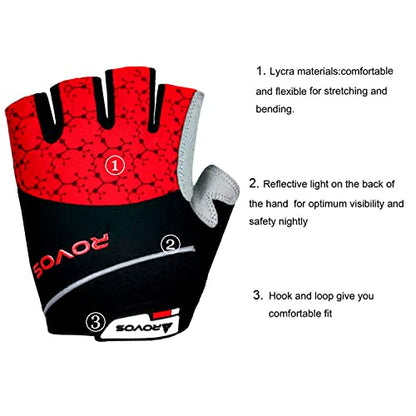 Men & Women Cycling Gloves - 5mm Padded Half Finger Breathable Mountain & Road Biking Gloves - color: Red-b, size: X-Large