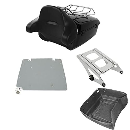 TCMT 13.7" King Motorcycle Trunk Backrest Pad Luggage Rack Two Up Mount Rack Base Plate Fit For Harley T2014-2025 Touring CVO Road King Road Glide Street Glide Electra Glide Pack - color: Style C Chrome 2 Up Rack#2+Base Plate
