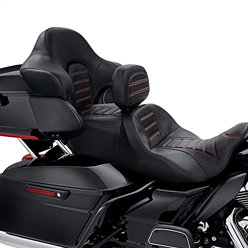 HR3 Wrap Around Backrest Pad for King Trunk Chopped Trunk Compatible with 2014-later Harley Touring Road King Road Glide Street Glide Electra Glide (Orange Stitches) - color: Orange Stitches