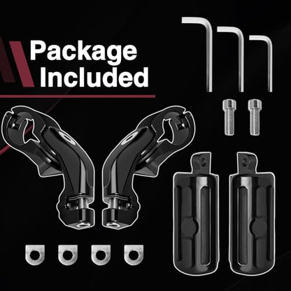 Adjustable Motorcycle Short Armed Highway Pegs Footpegs Foot Rest For 1.25" Engine Guard Crash Bars Compatible with Harley Touring Street Glide Road King Electra Glide Softail Dyna