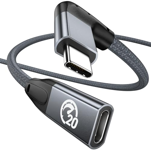 UseBean Right Angle USB C Extension Cable 1.6FT, 90 Degree USB-C 3.2 Gen2 20Gbps Male to Female 4K Video Cord, L-Shape Type C Extender, for iPhone 16 15, MacBook Mac, Magsafe, Switch, Steam Deck - color: GRAY, size: 1.6FT
