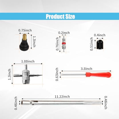 GLSOWEE Tire Valve Stem Puller Installer Tool Kit, 6 Pcs TR412 Snap-in Valve Stems & Valve Stem Cores, 4-Way Valve Tool & Single Head Tire Valve Core Remover Installer Tool (15PCS) - size: 15PCS