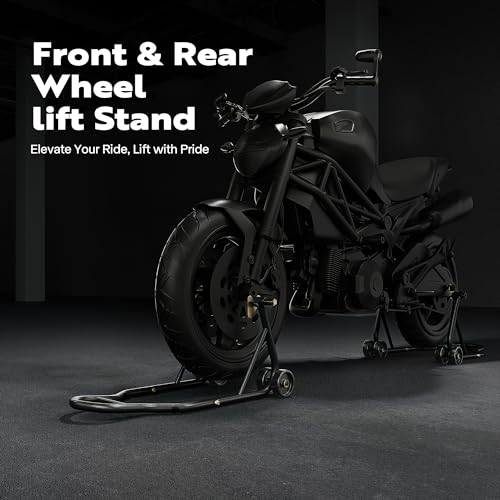 SPECSTAR Universal Motorcycle Stands, 882 Lbs Capacity Front Rear Wheels Lift Combo with U+L Adjustable Swingarm Spool, Heavy Duty Paddock Stands fit for BMW, Suzuki, Yamaha, Honda, Kawasaki, Black - size: 882 Lbs