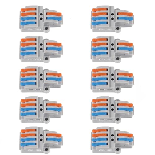 DIANN 10pcs Lever Wire Connectors 2 in 4 Out Quick Wiring Cable Connector 28-12 AWG Push-in Conductor Terminal Block - style: 2 in 4 out