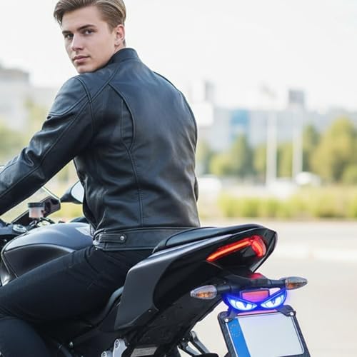 Brake Light Motorcycle, License Plate Eye Lamp, Rear Safety Indicator, Compact Sturdy Construction, Quick Install Feature, Road Travel Protection Tool, Highway Cycling Use 7.48x1.97x0.2 Inches - color: Snake eye lamp - ice blue + red flash