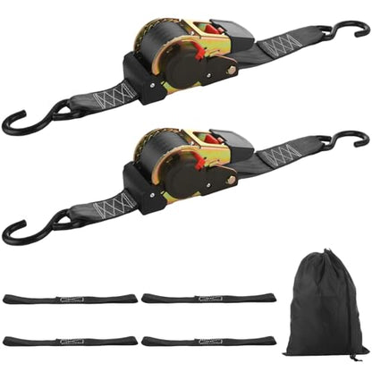 2 Pack 2 Inch Retractable Ratchet Straps Heavy Duty 15ft Self Retracting Tie Down Straps with S Hook, 3310 LBS Break Strength, AutoRetract Ratchet Straps for Motorcycle, Kayak, ATVs, Boats