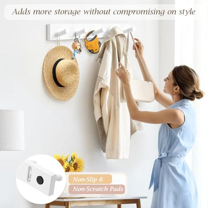 Coat Rack Wall Mount, Wooden Coat Hanger with 5 Hooks, Heavy Duty, White, 1 Pcs - color: White