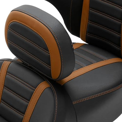 C.C. RIDER Driver Passenger Seat with Rider Backrest and King Tour Trunk Backrest Pad fit for Harley Touring Road King Street Glide Road Glide Electra Glide 2014-2023 - color: 02# Orange (Seat With Backrests)