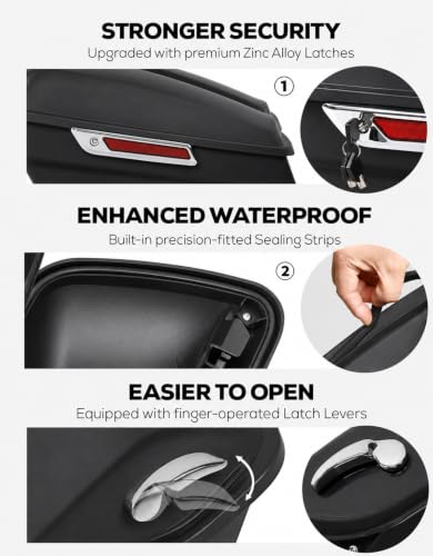 XFMT Motorcycle Saddlebags 5" Stretched Hard Saddle Bags Extended Saddlebags W/Chrome Latches For Harley Touring Road King Street Glide Road Glide Electra Glide 2014-2024, Matte Black - color: 5" Stretched-Matte Black