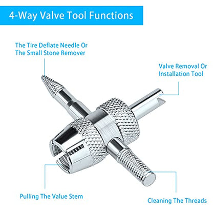 56Pcs Valve Stem Removal Tool, Valve Cores, 4-Way Valve Tool, Valve Core Remover Tool, Valve Stem Caps