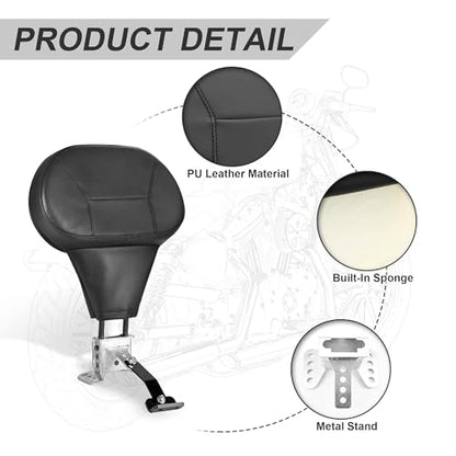 Motorcycle Quick Release Plug-in Driver Backrest Fit For Harley Touring Road King Glide 2009-2026 Adjustable Detachable Rider Pad with Mounting Kit (Black String)