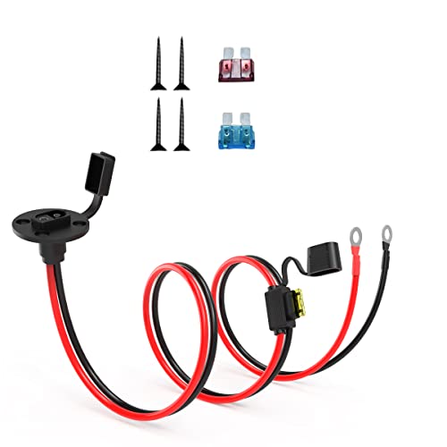 ELFCULB SAE Power Socket Sidewall Port to O Ring Terminal Connector, 14AWG 3.3FT SAE Battery Cable with 10A 15A 20A Fuse, Compatible for Car Solar Generator Battery Charger - color: SAE Socket to O Ring, size: 3.3FT