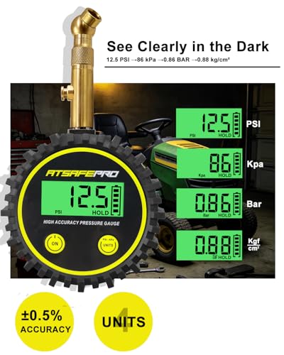 Digital Tire Pressure Gauge for Low Pressure Tires - 0-30 PSI ±0.5% Accuracy, Backlit LCD with 4 Units & Battery Indicator, 360° Swivel Head for Schrader Valve, Fit for ATVs, UTVs, Golf Carts - size: 30PSI