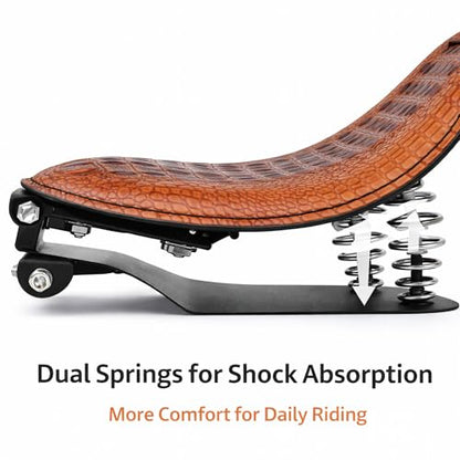 Crocodile Pattern Motorcycle Solo Seat with Springs, PU Leather Bobberx Custom Driver Seat Cushion for Harley Sportster XL883 XL1200 Bobber Chopper, Fits Honda Yamaha Kawasaki Suzuki (Brown) - style: Brown