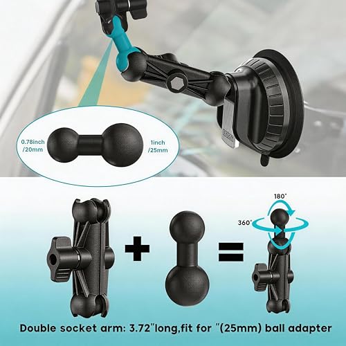 3-Pack Ball Adapter Set for RAM Mounts B Size: 1inch to 25/20/17mm, Compatible with Garmin GPS, Phone Mounts, Car/Motorcycle/Camera (3.73” Ball Mount Arm) - style: 3.73” Ball Mount Arm+1inch-1inch/20/17mm Adapter