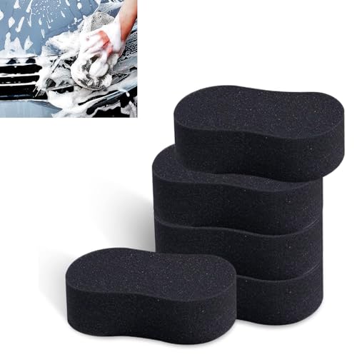 UGSHY 5 PCS Car Wash Sponge for Cleaning, 8.6In x 4.3In x 1.7In Vehicle Compressed Scrubber Kit, Universal Automotive Easy Grip Sponges for Motorcycle Bike Truck SUV Kitchen Dishes Bathroom (Black)