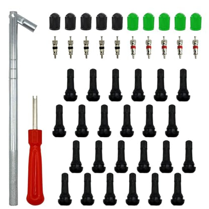 Valve Stem Puller and Installer, 24Pcs Tr413 Snap-in Tire Valve Stems, 10Pcs Valve Cores, 10Pcs Tire Valve Caps and Valve Core Removal Tool