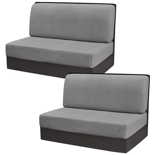 Gollense RV Dinette Cushion Covers, Stretch Camper Dinette Cushion Covers, Sectional Replacement RV Seat Covers for Travel Trailer Couch - Includes 2 Backrest Cover & 2 Bench Cover (T-Grey) - color: T-grey