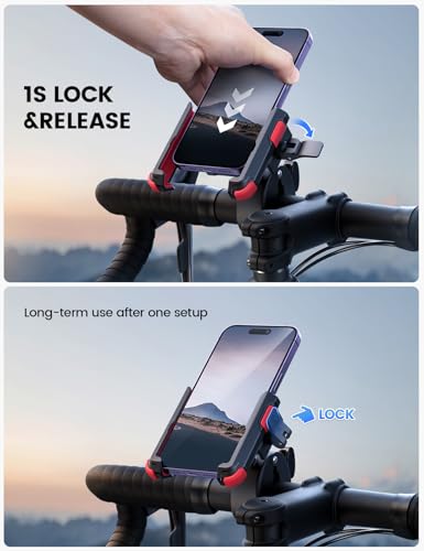 Lamicall Motorcycle Phone Mount Holder - [Camera Friendly] [1s Lock] Bike Phone Holder Handlebar Clamp, Bicycle Scooter Phone Clip, for iPhone Air, 17, 16, 15 Pro Max, Galaxy, 4.7-7" Phones, Red - color: Red
