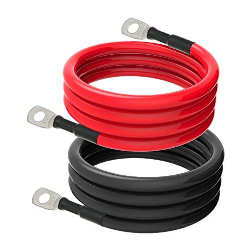 6 AWG Battery Cables 6 Gauge Battery Power Inverter Cable with 5/16 Inch Tinned Copper Lugs Both Ends for Solar Marine Boat RV Car Motorcycle 2 pcs (3FT) - size: 3FT