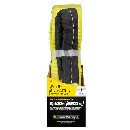 SmartStraps 2”x6’ Nylon Webbing Sling (1pk) – 6,400lb Vertical Lifting Capacity – Safely Lift Heavy Loads, Made with Strong Flexible Webbing, Small, Yellow - size: 6' 6400 lb.