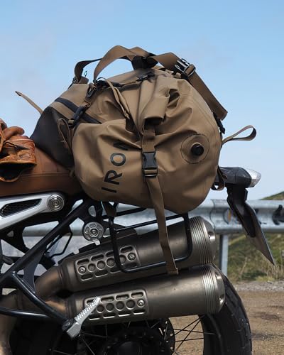 IRON JIA'S Motorcycle Dry Bag - Waterproof Duffle & Luggage Tail Bag Saddle Bags with Roll Top Closure, Shoulder Straps, Inner Pocket and Mesh Pocket (Brown, 30L) - color: Brown, size: 30L