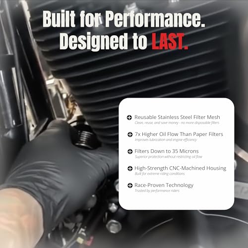 PC Racing FLO Reusable Spin-On Oil Filter PCS4BC – Black with Polished Fins, High-Flow Filter for Harley Touring, Street Glide, Road Glide, Road King, Bagger, Twin Cam & Milwaukee-Eight Engines - style: Black with Polished Fins