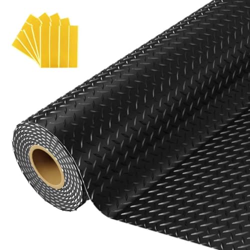 7.5x25 FT Garage Floor Mat, 2.8mm Thickened Flooring Roll Under Car Mat with 20Pcs Tapes, Diamond Plate, Non-Slip Floor Protector Mat for Trailer, Garage, Warehouse, Gyms, Trailer, Black - color: Black, size: 7.5x25 FT