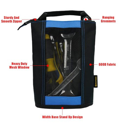 MELOTOUGH Utility Canvas Zipper Tool Bag - Fastener Bag Heavy Duty Mesh Window, Hanging Grommets (Blue 2 pack） - color: Blue color