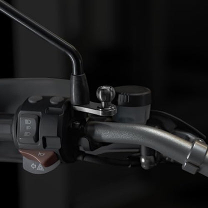 Tackform Black Motorcycle GPS/Tuner Holder - 4-Hole AMPS Pattern | Mirror Mount with Through Hole for M10 or 3/8" Bolt | Aluminum | Compatible with Garmin Zumo, Dynojet Tuner, More | Short Reach