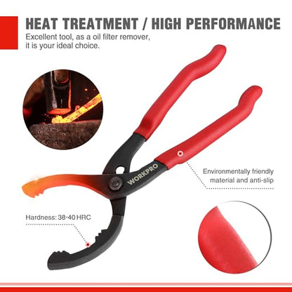WORKPRO 12" Adjustable Oil Filter Pliers, Wrench Adjustable Oil Filter Removal Tool, Ideal For Engine Filters, Conduit, & Fittings, W114083A
