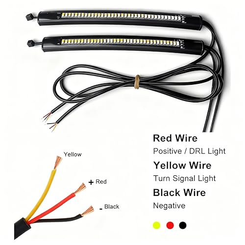 4.8 Inch Motorcycle Dual Color LED Light Strip, 36LED DRL Daytime Running Light & Amber Turn Signal Light, 3M Adhesive Waterproof Shockproof Universal Motorcycle Front Auxiliary Lamp