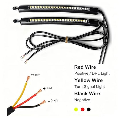 4.8 Inch Motorcycle Dual Color LED Light Strip, 36LED DRL Daytime Running Light & Amber Turn Signal Light, 3M Adhesive Waterproof Shockproof Universal Motorcycle Front Auxiliary Lamp