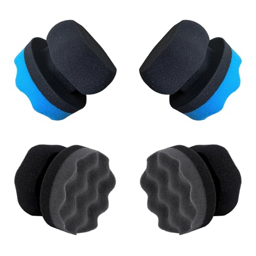 4 Pcs Tire Shine Applicator Pads, Tire Dressing Applicator, Reusable Tire Shine Sponge Wave Contoured for Car Detailing, 3.15inch (2 Blue & 2 Black) - size: 3.15inch-2 Black & 2 Blue