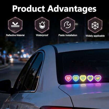 5 PCS Car Reflective Stickers, Cute Heart Shaped High Intensity Reflective Safety Decal, Waterproof & Scratch-Covering Decor Sticker, Universal for Most Cars, Motorcycles, Helmets & Bikes - size: Heart Shaped