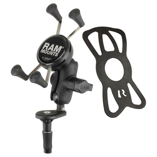RAM MOUNTS Motorcycle Phone Mount with Fork Stem Base (12mm–38mm), Short Arm, X-Grip Universal Cell Phone Holder for Sport Bikes RAM-B-176-A-UN7U