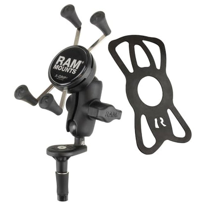 RAM MOUNTS Motorcycle Phone Mount with Fork Stem Base (12mm–38mm), Short Arm, X-Grip Universal Cell Phone Holder for Sport Bikes RAM-B-176-A-UN7U
