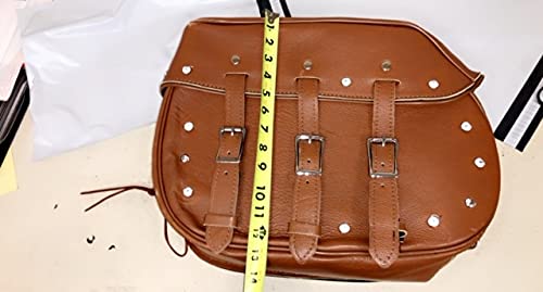 Motorcycle Large Saddle Tan Color Studed 3 Strap Real Leather Saddlebag Biker