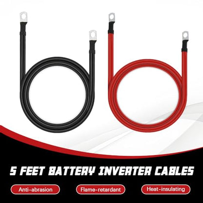 6 AWG Battery Cable 5FT 6 Gauge Pure Copper Battery Inverter Cables with 5/16 in Lugs Both Ends Power Inverter Wire Set for Automotive Solar Power Inverter Marine Boat RV Car Motorcycle (5FT) - size: 5 FT