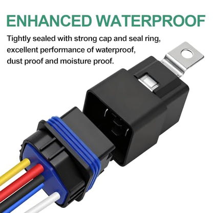 Waterproof Relay Kit, 24V 40A, 5 Pin SPDT, Heavy Duty 14 AWG Tinned Copper Wires Automotive Relay and Harness Set for Automotive Car Marine Boat (1) - size: 24V 5Pin