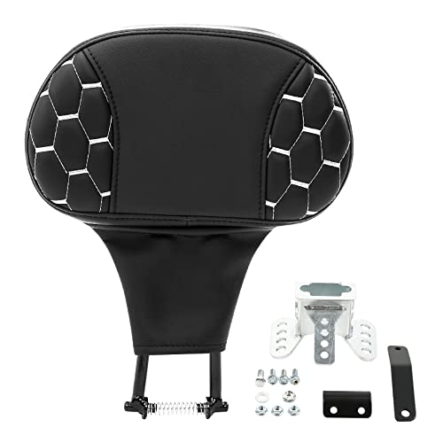 C.C. RIDER Motorcycle Backrest Plug-in Driver Rider Backrest Sissy Bar for Harley Davidson Touring CVO Street Glide Road Glide Electra Glide Road King 2009-2023 - color: Rider Backrest-White Stitching