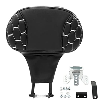 C.C. RIDER Motorcycle Backrest Plug-in Driver Rider Backrest Sissy Bar for Harley Davidson Touring CVO Street Glide Road Glide Electra Glide Road King 2009-2023 - color: Rider Backrest-White Stitching