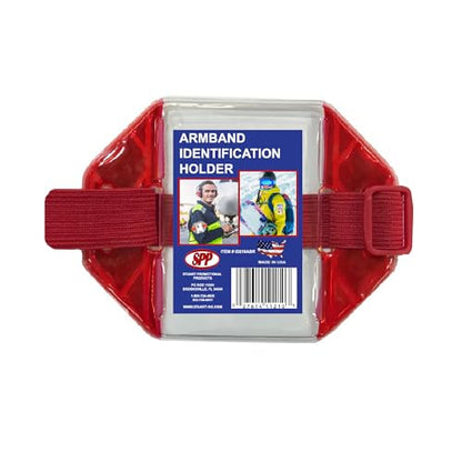 Reflective Red Armband Badge Holder with Red Stretch Band & Adjustable Buckle, Fits 2 3/4" x 4 1/8" Cards, Top Slit, Made in USA - color: Red/Red, size: 1 Pack