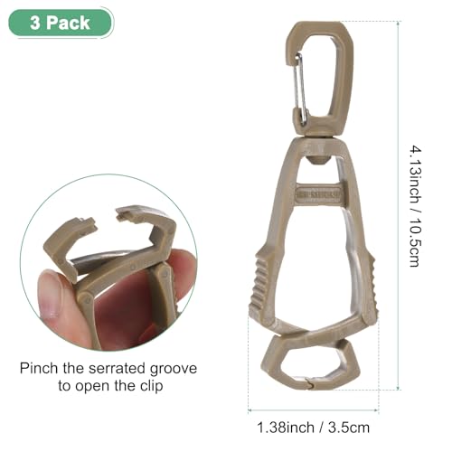 M METERXITY 3-Pack Gloves Clip for Work Glove Holders, Anti-Lost Safety Gloves Grabber Clips Keeper for Construction/Work/Accessories/Backpack/Helmet [Khaki]