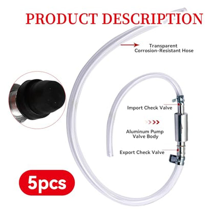 5 Set Brake Bleeder Hose Kit with One Way Check Valve, Universal Brake Bleeding Tool for Motorcycle Car Truck SUV, Includes Rubber Hoses Clamps Dust Caps for Brake Fluid Bleeder System - size: 5 Sets