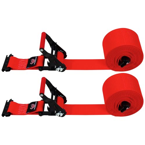 2 Pack E-Track Ratchet Straps, 2" x 8' Heavy Duty Cargo Tie-Downs, 4400LBS Break Strength, Standard E Track Fitting Tie Down, Ultimate Heavy Duty E Track Cargo Strap System for Trailer, Truck - color: Red, size: E Track Straps ONLY