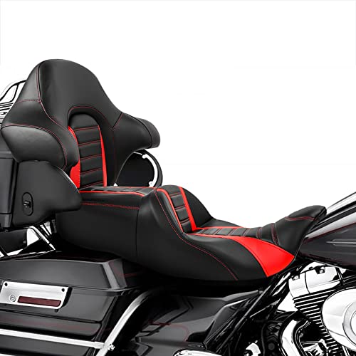 HR3 Wrap Around Backrest Pad for King Trunk Chopped Trunk Compatible with 2014-later Harley Touring Road King Road Glide Street Glide Electra Glide (Red Stitches) - color: Red Stitches