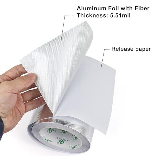 BOMEI PACK Adhesive Aluminum Foil Heat Shield Tape 1 Pack 6inch x 66ft,Barrier Fiberglass Thermal Insulation Reflective Material High Temp Protectionn - size: 6in*66ft