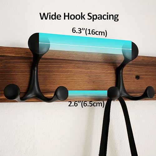 WEBI Coat Rack Wall Mount,17" Solid Wood Coat Hooks Wall Mounted Coat Hanger,16" Hole to Hole,Heavy Duty Hook Rack,3 Triple Hooks for Hanging Coats,Jacket,Hat,Backpack,Farmhouse,Brown,2 Packs - color: Brown, size: 17 Inch(2 Pcs)