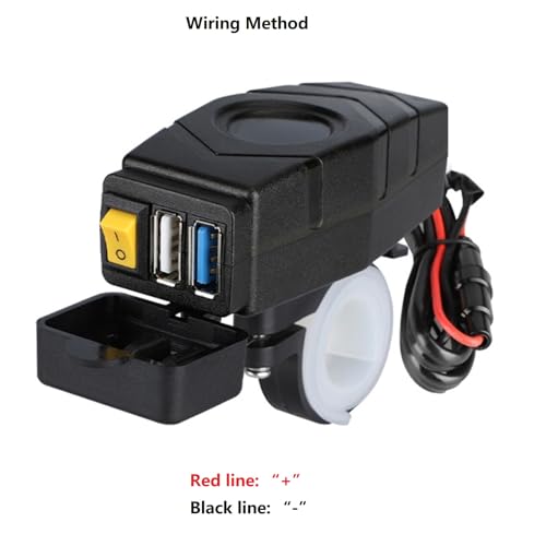 Handbar USB Charger for Motorcycle with ON/Off Switch, with LED Light Display, Handlebar/Rear-View Mirror 2 Ways Installation